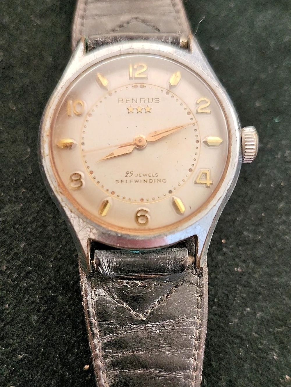 Benrus 3-Star Self-Winding 25 Jewels Automatic Watch - Runs!